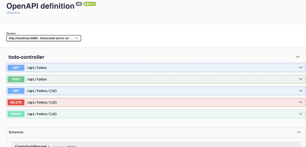 Swagger UI preview of Task Manager REST API endpoints